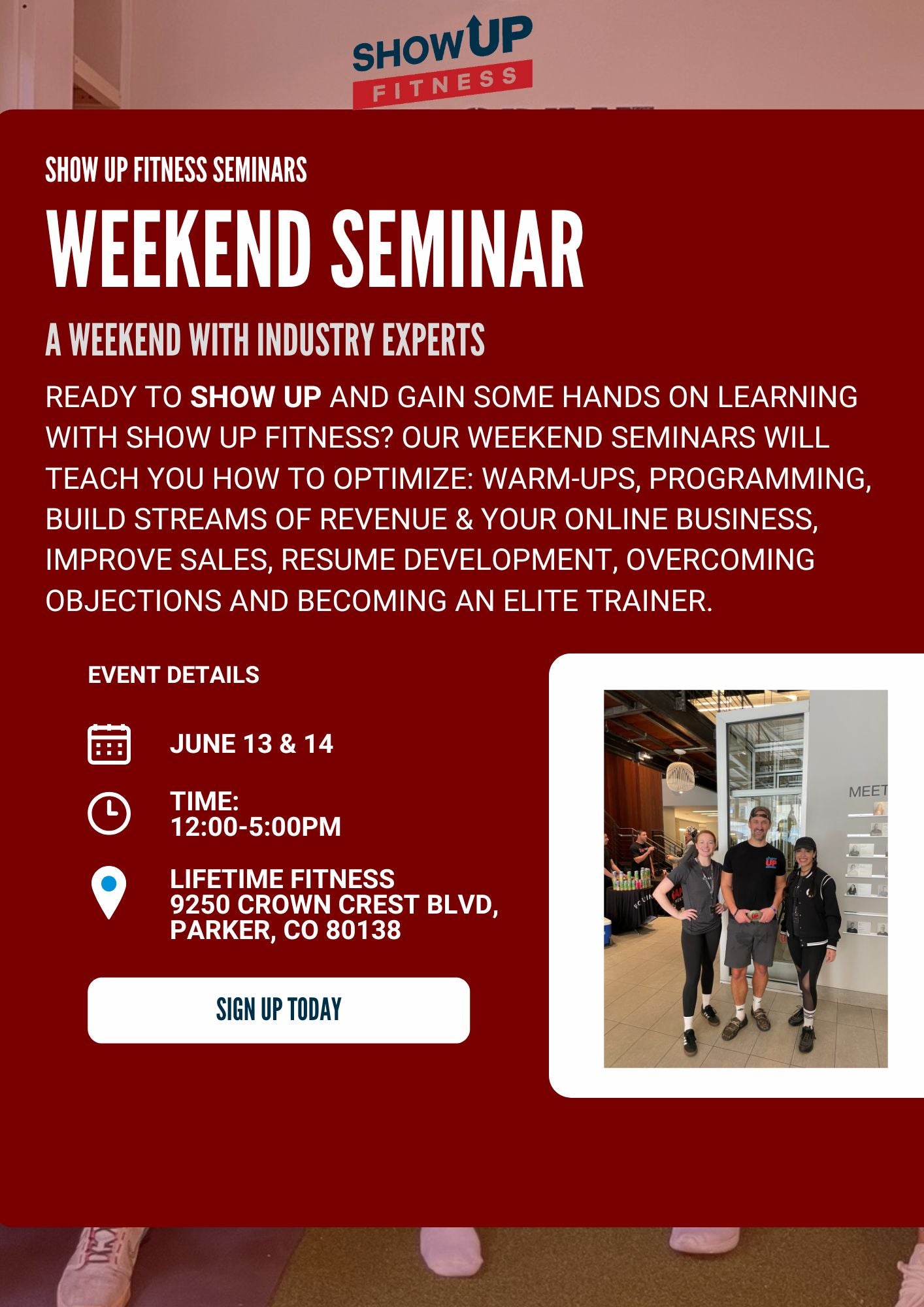 Aurora Colorado Seminar June 13 & 14 Payment Plan
